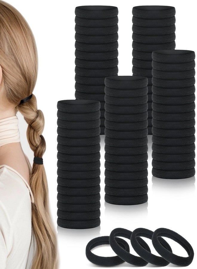 obeoby 100PCS Hair Ties for Thick Hair, Seamless Nylon Elastic Ponytail Holders, Bulk Black Hair Bands & Elastics for Women Girls - Image 1